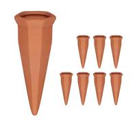 Relaxdays 8 Picos Riego Plantas Interior, Cono Regador Arcilla, Compatible Botella Pet, Balcón, Huerto Urbano, Terracota