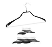 Relaxdays 90 Perchas Antideslizantes, Hombros Anchos, para Trajes y Chaquetas, Metal-PVC, Negro