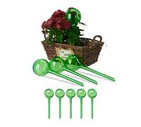 Relaxdays 9er Set Bewässerungskugeln 9 Globos de Riego para Plantas de Interior, Regadores Flores 28 x 8 cm, 250 ml, Plástico, Verde