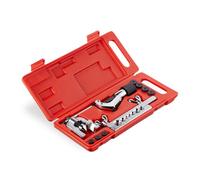 Relaxdays Abocardador para Tubos de 5-16 mm, con Cortatubos y Maletín, Tuberías de Cobre y Aluminio, Pateado/Negro/Rojo