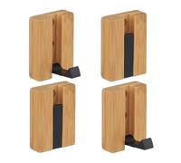 Relaxdays Abrigo Ganchos Plegables de Pared, Set de 4, Perchas Abatibles, Bambú, Metal, Montar o Pegar, Pasillo, Natural/Negro, Aluminio, 7 x 5 x 5 cm