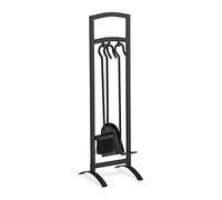 Relaxdays Accesorios Chimenea, 4 Piezas, Modernos, Juego de Estufa con Atizador, Escoba, Pala de Ceniza y Soporte, Negro, Acero, 73 x 21 x 21 cm
