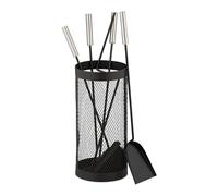 Relaxdays Juego de 5 Utensilios, Color Negro Accesorios Chimenea, 5 Piezas, en Cubo, Set de Estufa con Atizador, Pinzas, Escoba, Pala y Soporte, Acero, 56x17 cm