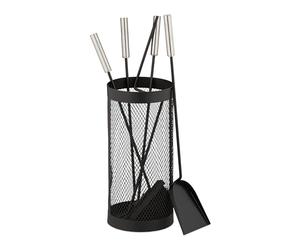 Relaxdays Accesorios Chimenea, 5 Piezas, en Cubo, Set de Estufa con Atizador, Pinzas, Escoba, Pala y Soporte, Negro