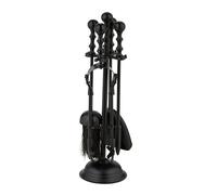 Relaxdays Accesorios Chimenea, 5 Piezas, Juego de Estufa con Atizador, Pinzas, Escoba, Pala y Soporte, Barroco, Negro, Hierro, 41 x 11,5 cm
