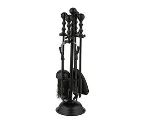 Relaxdays Accesorios Chimenea, 5 Piezas, Juego de Estufa con Atizador, Pinzas, Escoba, Pala y Soporte, Barroco, Negro
