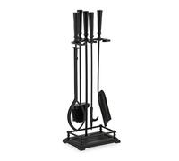 Relaxdays Accesorios Chimenea 5 Piezas, Juego de Estufa con Atizador, Pinzas, Escoba, Pala y Soporte, Clásico, Negro, Hierro, 64 x 23 x 16 cm