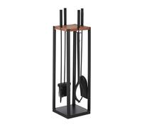 Relaxdays Accesorios Chimenea 5 Piezas, Juego de Estufa con Atizador, Pinzas, Escoba, Pala y Soporte, Negro/Marrón, Madera, 78 x 20 x 20 cm