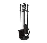 Relaxdays Accesorios Chimenea 5 Piezas, Juego de Estufa con Atizador, Pinzas, Escoba, Pala y Soporte Redondo, Negro, Hierro, 60 x 17 cm