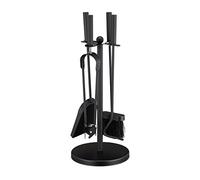 Relaxdays Accesorios Chimenea, Set 5 Piezas, Atizador, Pala, Escoba, Pinzas y Soporte, Útiles Estufa de Acero, Negro, 41,5 x 20 cm