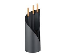 Relaxdays Accesorios Chimenea, Set de 4 Piezas, Atizador, Escoba, Pala y Soporte, Mango Madera, Kit Estufa, Gris/Natural, Hierro, 57 x 20 cm