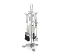 Relaxdays Accesorios de Chimenea 5 Piezas, Set de Estufa con Atizador, Pinzas, Escoba, Pala y Soporte, Hierro, Plateado, 54 x 21 x 20 cm