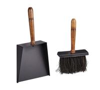 Relaxdays Accesorios Chimenea, Recogedor y Cepillo de Mano, Hierro y Mango Madera, Cerdas Yute, Set Estufa, Negro/Marrón
