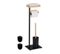 Relaxdays Accesorios WC de bambú y hierro marrón claro,negro