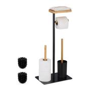 Relaxdays Accesorios WC de bambú y hierro marrón claro,negro