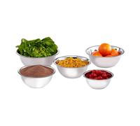 Relaxdays, Acero Inoxidable Set de Cinco Boles de Mezclar, Cuencos para la Cocina, Ensaladera, Plateado
