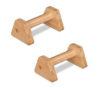 Relaxdays Agarraderas Flexiones Brazos Bambú, Pack de 2 Soportes Push Ups, Calistenia o Pino, 10,5 x 14 x 23 cm, Natural