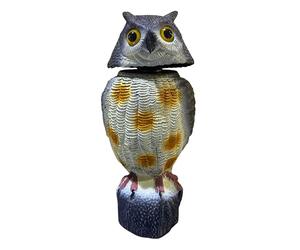 Relaxdays Ahuyentador búho, Cabeza oscilante, plástico, 40x18x16 cm, jardín y balcón, antipalomas Gris/Blanco