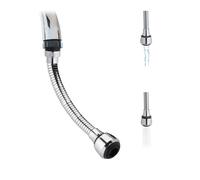 Relaxdays Aireador Grifo, Atomizador Ahorro Agua, Extensión Flexible 30cm, 2 Flujos Chorro, M16, M18, M20 y M24, Plata