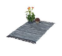 Relaxdays Alfombra de Algodón y Piel con Flecos, Hecha a Mano, Decorativa, Antideslizante, 60x100 cm, Gris