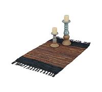 Relaxdays Alfombra de Algodón y Piel con Flecos, Hecha a Mano, Decorativa, Antideslizante, 60x110 cm, Marrón