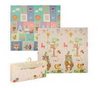 Relaxdays Alfombra de bebé plegable con animales blanco,púrpura,rosa