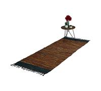 Relaxdays Alfombra de Cuero y algodón, con Flecos, Antideslizante, para salón, Dormitorio o Pasillo, 80 x 200 cm, Color marrón, 90% y 10%