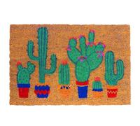 Relaxdays Alfombra de Entrada Fibra de Coco, Diseño Cactus, Multicolor