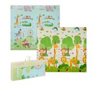 Relaxdays Alfombra de juego plegable con animales blanco,verde,azul claro