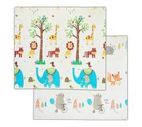 Relaxdays Alfombra Juego Niños, Alfombrilla Gateo, Reversible, Estampado Animales, Lavable, 195x175 cm, XPE, Multicolor