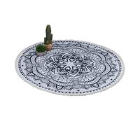 Relaxdays Alfombra Pasillo Redonda, Diseño de Mandala, Ø 120 cm, 100% Algodón, Antideslizante, con Flecos, Crema y Negro