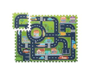 Relaxdays Alfombra puzle para niños diseño calle verde,rojo,gris