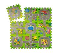 Relaxdays Alfombra puzzle con calles y animales blanco,verde,gris