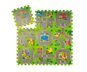 Relaxdays Alfombra puzzle con calles y animales blanco,verde,gris