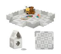 Relaxdays Alfombra Puzzle Bebé, 36 Piezas, Colchoneta Juegos, Diseño Animales, Goma No Tóxica, Suelo Gateo, Blanco/Gris, 30,5 x 30,5 cm