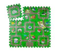 Relaxdays Alfombra Puzzle Ciudad, Alfombrilla Juego 9 Piezas, Niños y Bebés, Goma EVA, sin Tóxicos, 90x90 cm, Multicolor