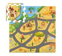 Relaxdays Alfombra Puzzle, 21 Piezas, Alfombrilla Juego, Diseño Safari, Esterilla Gateo, Espuma sin Tóxicos, Multicolor, 89,5x89,5 cm