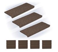 Relaxdays Alfombras Escaleras, Set 15, Alfombrillas Escalones, Antideslizantes, 65 x 24 cm, Autoadhesivas, Marrón Oscuro, Plástico