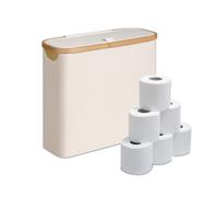 Relaxdays Papeles higiénicos, 12 Rollos, 38 x 43 x 17 cm, Tela, bambú, Cesta de Papel higiénico, Color Beige