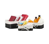Relaxdays Almacenaje Set 3, Bambú y Funda de Tela, 3 Tamaños, Cesta Juguetes, Cosméticos y Toallas, Negro y Crema, Tablero de Fibras