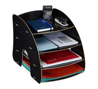 Relaxdays Almacenamiento Bandeja Documentos MDF para A4, 4 Compartimentos, Organizador Oficina, Color Negro, Tablero de Fibras, 27 x 25,5 x 34,5 cm Aprox