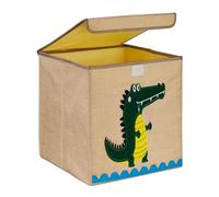 Relaxdays Almacenamiento Caja de Almacenaje, Diseño Cocodrilo, Cajita de Tela Niños, Plegable, 33x33x33 cm, para Juguetes, Beige/Verde, Papel, 33 x 33 x 33 cm