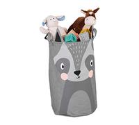 Relaxdays Almacenamiento Cesta de Almacenaje para Niños, Diseño Mapache, Plegable, 55 x 33 cm, Canasto de Juguetes con Asas, Gris, Poliéster