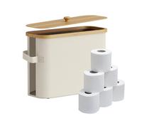 Relaxdays Almacenamiento de Papel higiénico, 12 Rollos, H x W x D: 33 x 45 x 16 cm, Tela, bambú, Soporte, Beige