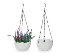 Relaxdays Almacenamiento, Juego de 2 Unidades Pack 2 Macetas Colgantes con Depósito de Agua, 54x18,5 cm, Maceteros Interior y Exterior con Indicador, Blanco, Hierro