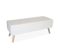 Relaxdays, Almacenamiento, tapizado, Piel sintética, Madera, 40 x 110 x 40 cm, Banco para Dormitorio, Blanco, Tablero de Fibras, Plástico