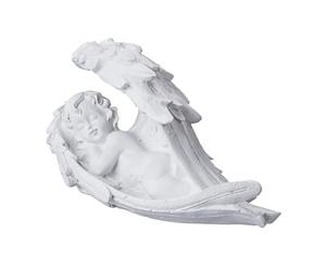 Relaxdays Ángel Durmiente Tumbas, Resistente Intemperie y Heladas, 13x21x9 cm, Angelito de la Guarda, Poliresina, Blanco, Polirresina
