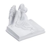 Relaxdays Ángel Tumbas, Resistente Intemperie y Heladas, 15x17,5x15,5cm, Angelito Fúnebre en Libro, Poliresina, Blanco