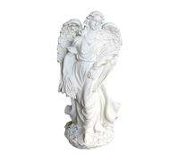 Relaxdays Ángel para Tumba XXL, Piedra Artificial Resistente a Intemperie, heladas y UV, 46.5×23×14 cm, Blanco