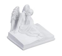 Relaxdays Ángel Tumbas, Resistente Intemperie y Heladas, 15x17,5x15,5cm, Angelito Fúnebre en Libro, Poliresina, Blanco, Polirresina